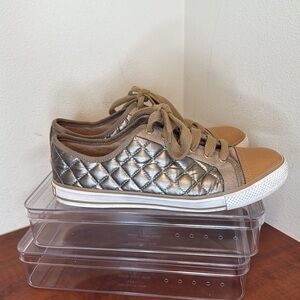 Tory Burch Women’s Sneakers, quilted gold metallic and brown, 9.5